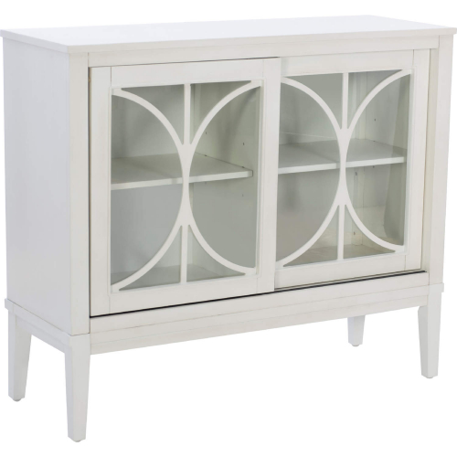 Monroe 2 Sliding Door Cabinet in White Wood & Tempered Glass