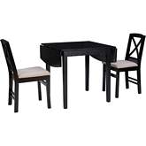 Torino 3 Piece Drop Leaf Dining Set in Black Wood & Beige Fabric