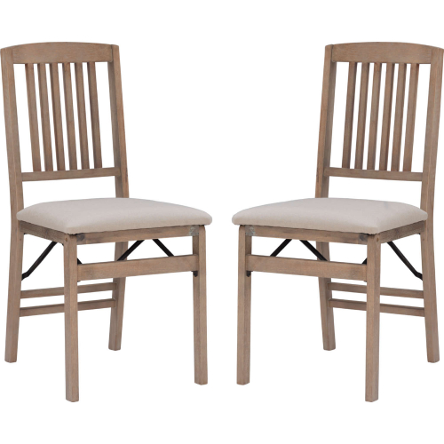 Triena Slatted Folding Dining Chair in Grey Wood & Beige Fabric (Set of 2)