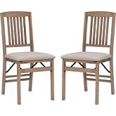 Triena Slatted Folding Dining Chair in Grey Wood & Beige Fabric (Set of 2)