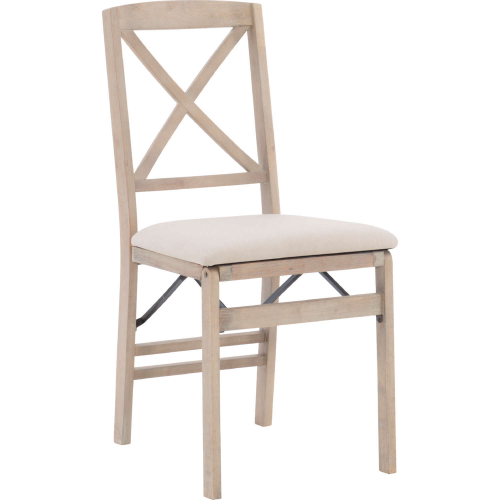 Triena X Back Folding Dining Chair in Grey Wood & Beige Fabric (Set of 2)