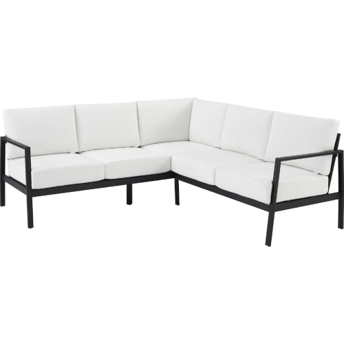 Holland Outdoor Sectional Sofa in Black Aluminum & White Fabric