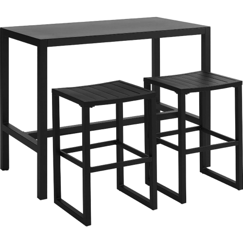 Holland Outdoor 3 Piece Bar Dining Set in Black Aluminum