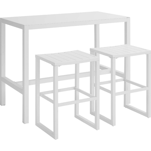 Holland Outdoor 3 Piece Bar Dining Set in White Aluminum