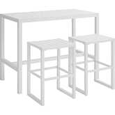 Holland Outdoor 3 Piece Bar Dining Set in White Aluminum