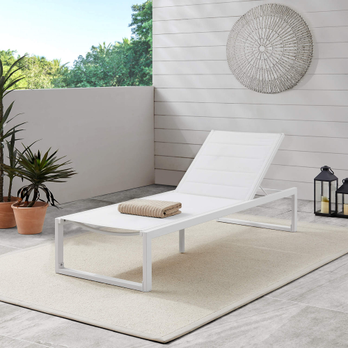 Holland Outdoor Chaise Lounge in White Aluminum & White Fabric