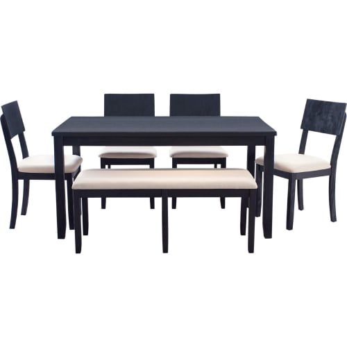 Jorissen 6 Piece Dining Set in Charcoal Black Wood & Beige Fabric