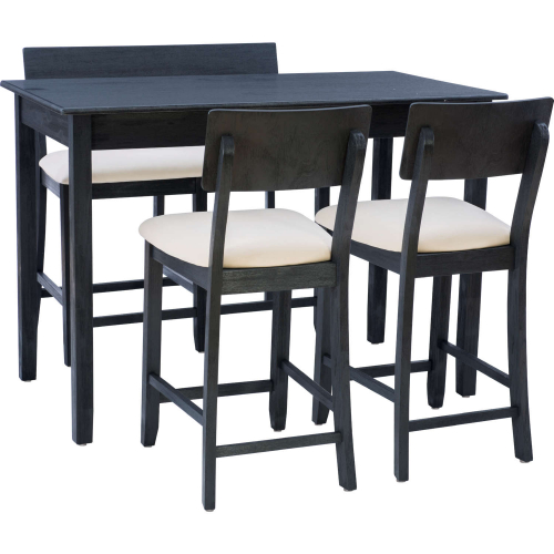 Jorissen 4 Piece Counter Dining Set in Dark Charcoal Black & Beige Fabric