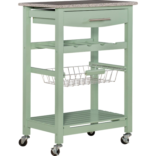 Roger Kitchen Island in Green Wood & White Granite