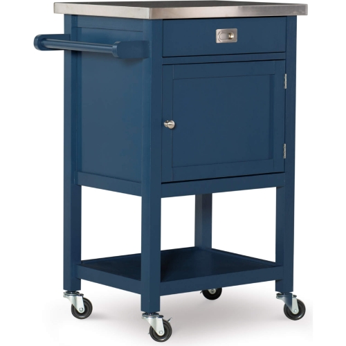 Sydney Kitchen Cart in Navy Blue Wood & Stainless Steel