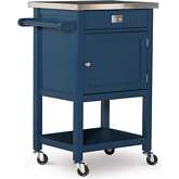 Sydney Kitchen Cart in Navy Blue Wood & Stainless Steel