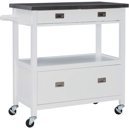 Sydney Kitchen Cart in White Wood & Stainless Steel