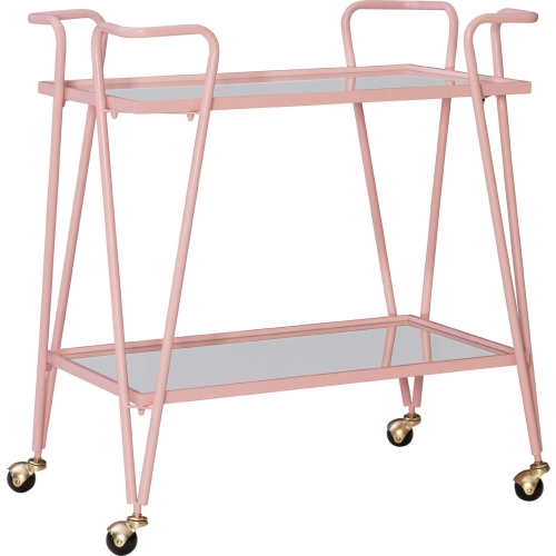 Linon Mid Century Bar Cart in Pink Metal & Mirror