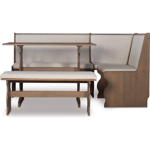 Sasha Dining Nook Set in Wood & Neutral Fabric