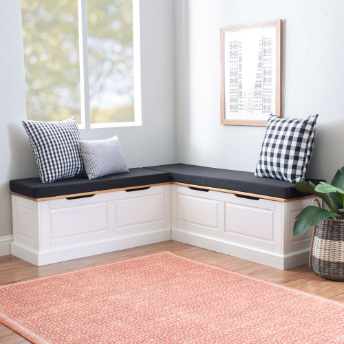 Tobin Dining Nook in Wood, White & Black Stripe Fabric