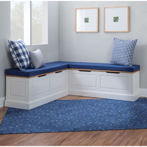 Tobin Dining Nook in Wood, White & Navy Blue Fabric