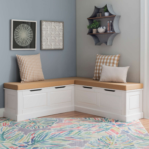 Tobin Dining Nook in White Wood & Beige Fabric