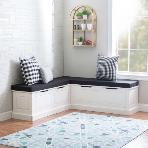 Tobin Dining Nook in White Wood & Black Stripe Fabric