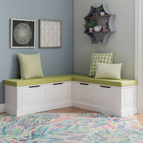 Tobin Dining Nook in White Wood & Green Fabric