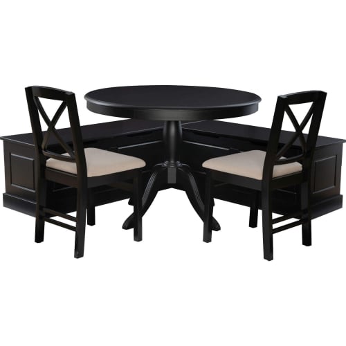 Tobin 4 Piece Dining Nook Set in Black Wood & Beige Fabric