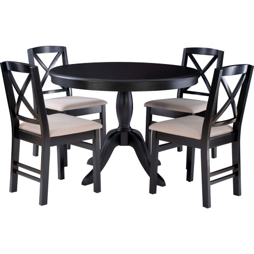 Tobin 5 Piece Dining Set in Black Wood & Beige Fabric