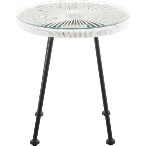 Millicent Outdoor Side Table in Black Metal, White Rope & Glass