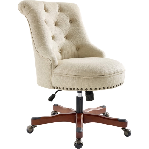 Sinclair Office Chair in Beige Fabric & Cherry Finish