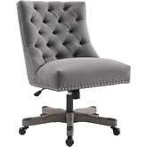 Della Office Chair in Tufted Slate Gray Fabric & Grey Wash Wood