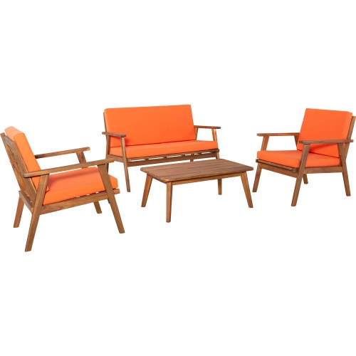 Cole Outdoor 4 Piece Loveseat Set in Acorn Finish & Orange Fabric