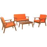 Cole Outdoor 4 Piece Loveseat Set in Acorn Finish & Orange Fabric