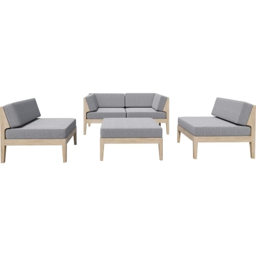 Summerlyn 4 Piece Outdoor Sectional Sofa Set in Natural Wood & Grey Fabric