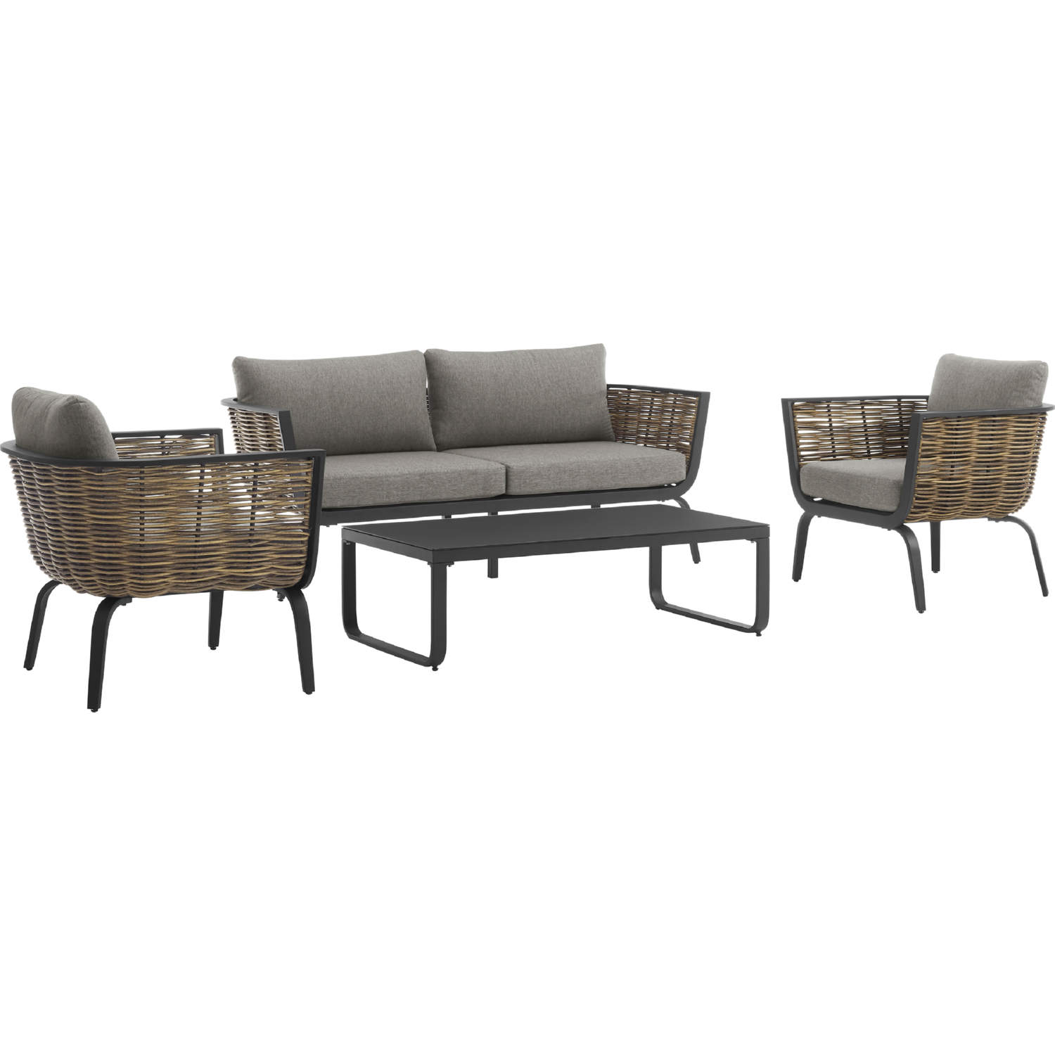 Linon OD31BKNATABCU Burton 4 Piece Outdoor Loveseat Set in