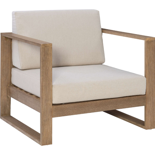 Silas Outdoor Accent Chair Brushed Natural Eucalyptus & Beige Fabric