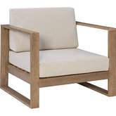 Silas Outdoor Accent Chair Brushed Natural Eucalyptus & Beige Fabric