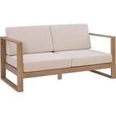 Silas Outdoor Sofa in Brushed Natural Eucalyptus & Beige Fabric