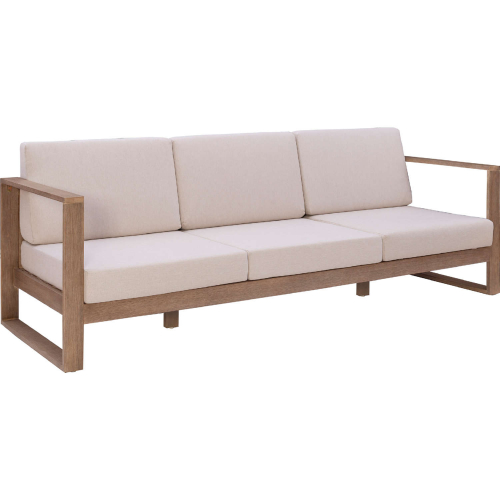 Silas Outdoor Sofa in Brushed Natural Eucalyptus & Beige Fabric