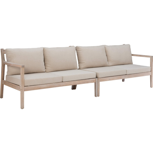 Teagon Outdoor Loveseat in White Wash Wood & Beige Fabric (Set of 2)