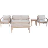 Teagon 5 Piece Outdoor Loveseat Set in White Wash & Beige Fabric