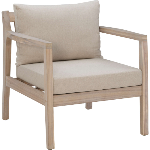 Teagon 3 Piece Outdoor Accent Chair Set in Wood & Beige Fabric