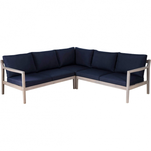 Teagon Outdoor Sectional Sofa in White Wash Wood & Navy Blue Fabric