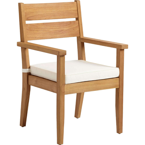 Carenen Outdoor Dining Arm Chair in Teak & Antique White Fabric