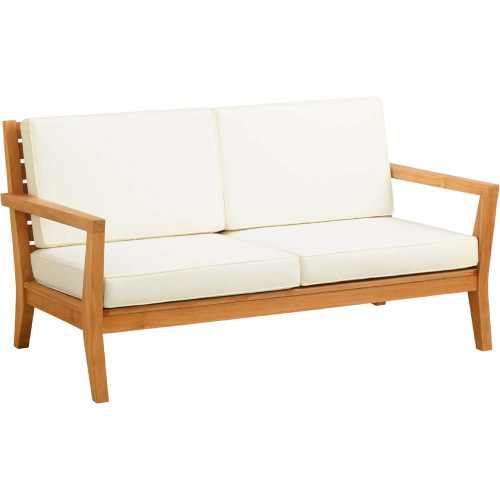 Carenen Outdoor Sofa in Teak & Antique White Fabric