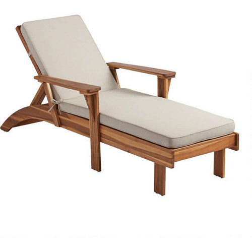 Kessler Outdoor Chaise in Natural Wood & Beige Fabric