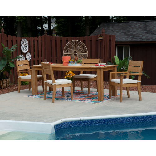 Carenen 5 Piece Outdoor Dining Set in Teak & Antique White Fabric