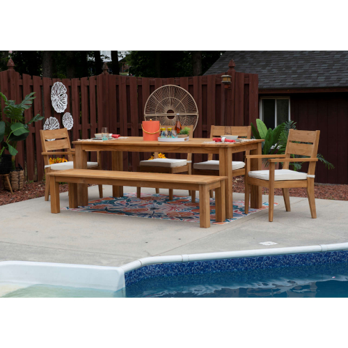 Carenen 6 Piece Outdoor Dining Set in Teak & Antique White Fabric