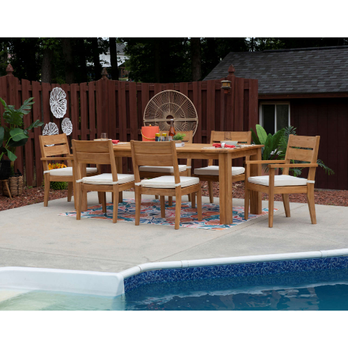 Carenen 7 Piece Outdoor Dining Set in Teak & Antique White Fabric