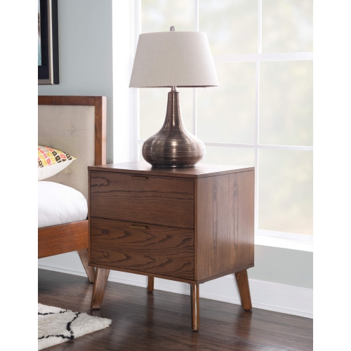 Reid 2 Drawer Night Stand in Walnut Finish Wood