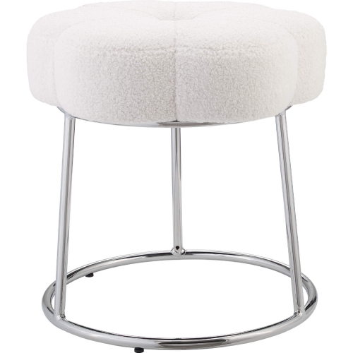 Seraphina Vanity Stool in Sherpa Fabric & Silver