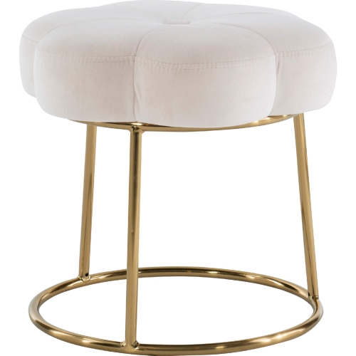 Seraphina Accent Vanity Stool in White Velvet & Gold