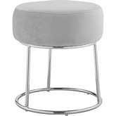 Bandi Accent Vanity Stool in Grey Velvet & Chrome Silver Metal